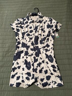 Black and White Cow Print Short Sleeve Romper